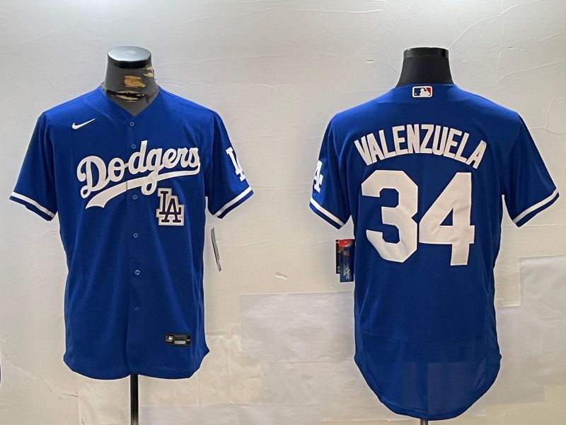 Men Los Angeles Dodgers 34 Valenzuela Blue Elite 2024 Nike MLB Jersey style 1216